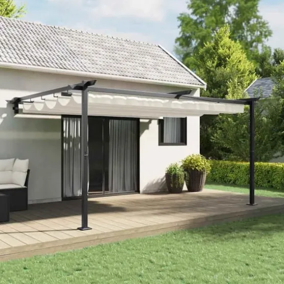 Væghængt Pavillon med Trækbart Tag - Moderne Stål | Farve: Creme