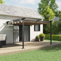 Væghængt pavillon med trækbart tag - Stål | Farve: Gråbrun