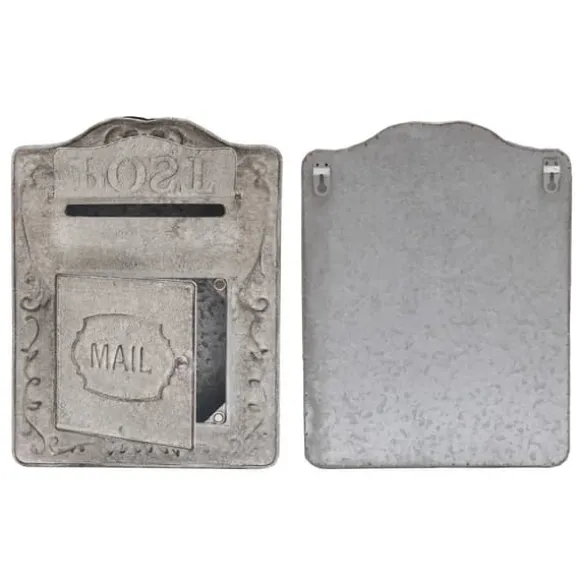 Vægmonteret postkasse, antik/vintage-stil i metal, grå, til have og udendørs brug
