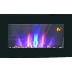 Vægpejs 1000/2000 W med LED-flammeeffekt i 7 farver, fjernbetjening, sort