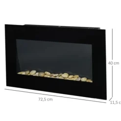 Vægpejs 1000/2000 W med LED-flammeeffekt i 7 farver, fjernbetjening, sort