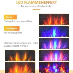 Vægpejs 1000/2000 W med LED-flammeeffekt i 7 farver, fjernbetjening, sort