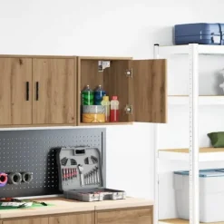 Vægskab til garage - Stabilt konstrueret træ | Farve: Natur | Størrelse: 80x30x90 cm