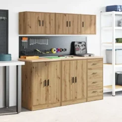 Vægskab til garage - Stabilt konstrueret træ | Farve: Natur | Størrelse: 80x30x90 cm