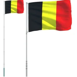 vidaXL Belgien flag og flagstang 5,55 m aluminium
