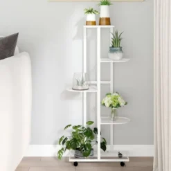 vidaXL blomsterstativ 5 niveauer med hjul 44x23x100 cm jern hvid - Planteborde
