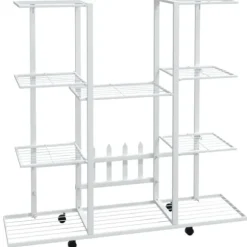 vidaXL blomsterstativ med hjul 94,5x24,5x91,5 cm jern hvid - Planteborde