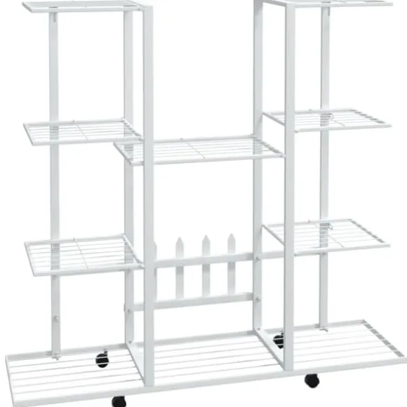 vidaXL blomsterstativ med hjul 94,5x24,5x91,5 cm jern hvid - Planteborde