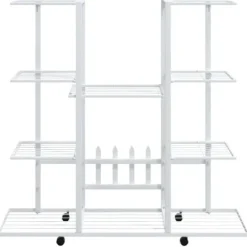 vidaXL blomsterstativ med hjul 94,5x24,5x91,5 cm jern hvid - Planteborde