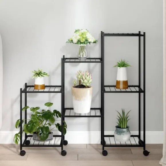 vidaXL blomsterstativ med hjul 83x25x83,5 cm jern sort - Planteborde