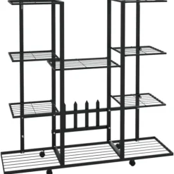 vidaXL blomsterstativ med hjul 94,5x24,5x91,5 cm jern sort - Planteborde
