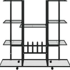 vidaXL blomsterstativ med hjul 94,5x24,5x91,5 cm jern sort - Planteborde