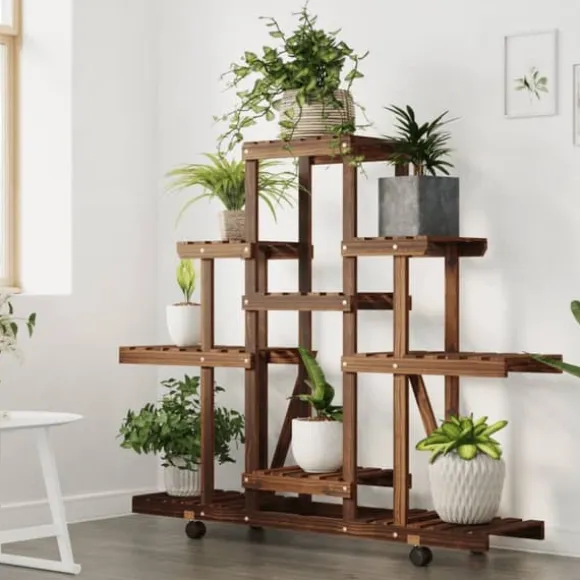 vidaXL blomsterstativ med hjul 110x25x101 cm massivt fyrretræ - Planteborde