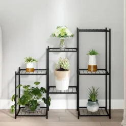 vidaXL blomsterstativ 83x25x80 cm jern sort - Planteborde