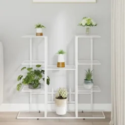vidaXL blomsterstativ 94,5x25x89 cm jern hvid - Planteborde