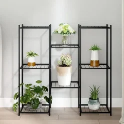 vidaXL blomsterstativ 83x25x80 cm jern sort - Planteborde