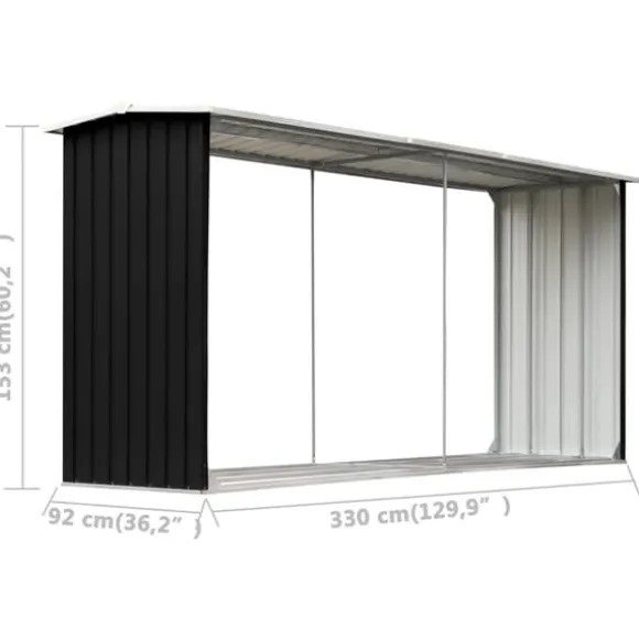 vidaXL brændeskur 330 x 92 x 153 cm galvaniseret stål antracitgrå - Brændekurve – tilbehør