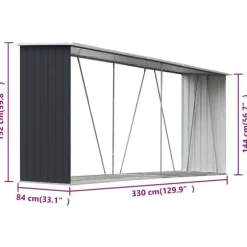 vidaXL brændeskur til haven 330x84x152 cm galvaniseret stål antracitgrå