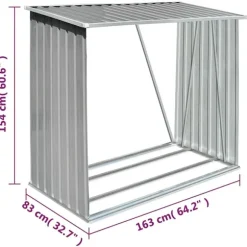 vidaXL brændeskur til haven galvaniseret stål 163 x 83 x 154 cm grå