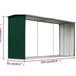vidaXL brændeskur til haven 330 x 92 x 153 cm galvaniseret stål grøn