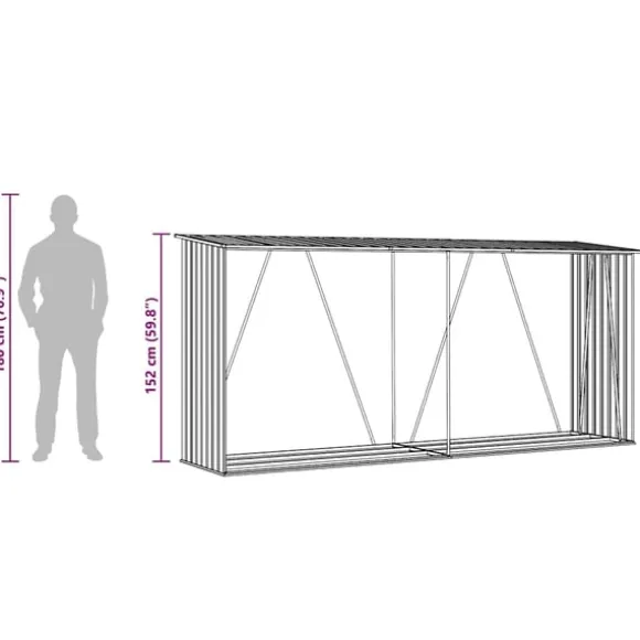 vidaXL brændeskur til haven 330x84x152 cm galvaniseret stål brun