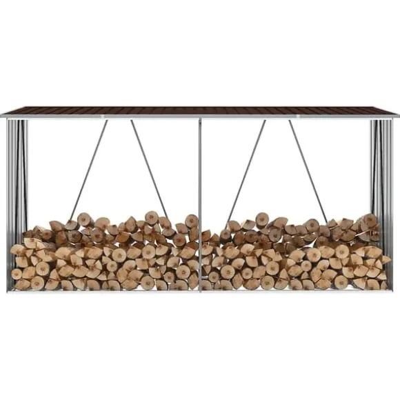 vidaXL brændeskur til haven 330x84x152 cm galvaniseret stål brun