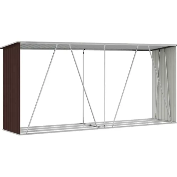 vidaXL brændeskur til haven 330x84x152 cm galvaniseret stål brun