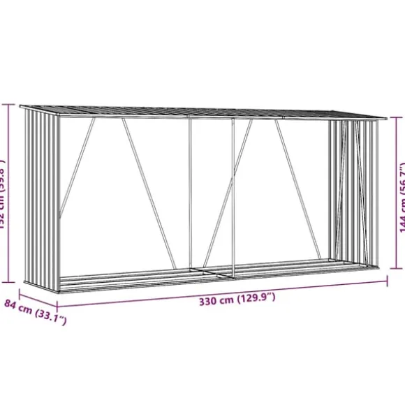 vidaXL brændeskur til haven 330x84x152 cm galvaniseret stål brun
