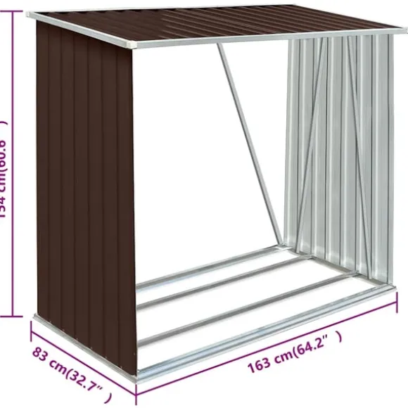 vidaXL brændeskur til haven 163x83x154 cm galvaniseret stål brun