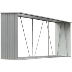 vidaXL brændeskur til haven galvaniseret stål 330x84x152 cm grå