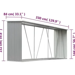 vidaXL brændeskur til haven galvaniseret stål 330x84x152 cm grå