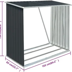vidaXL brændeskur til haven 163x83x154 cm galvaniseret stål antracitgrå