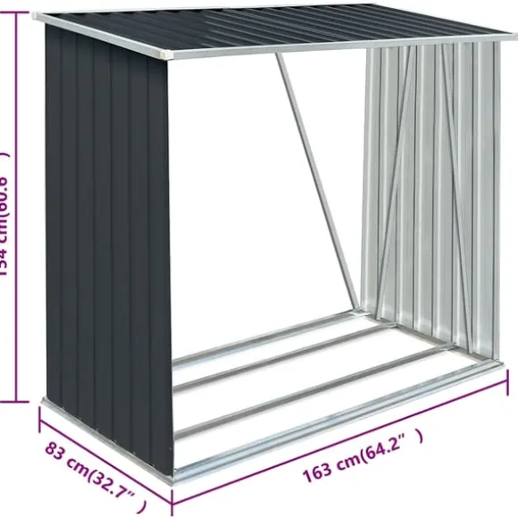 vidaXL brændeskur til haven 163x83x154 cm galvaniseret stål antracitgrå