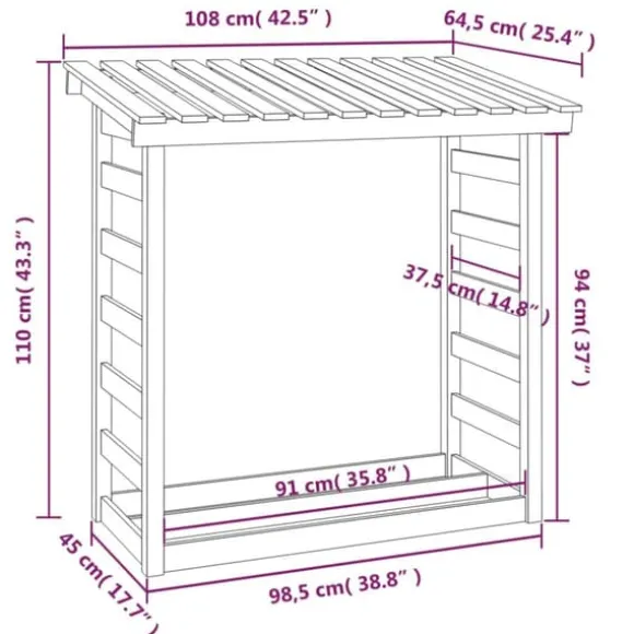 vidaXL brændestativ 108x64,5x110 cm massivt fyrretræ - Brændekurve – tilbehør