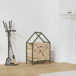 vidaXL brændestativ 40x25x60 cm koldvalset stål olivengrøn
