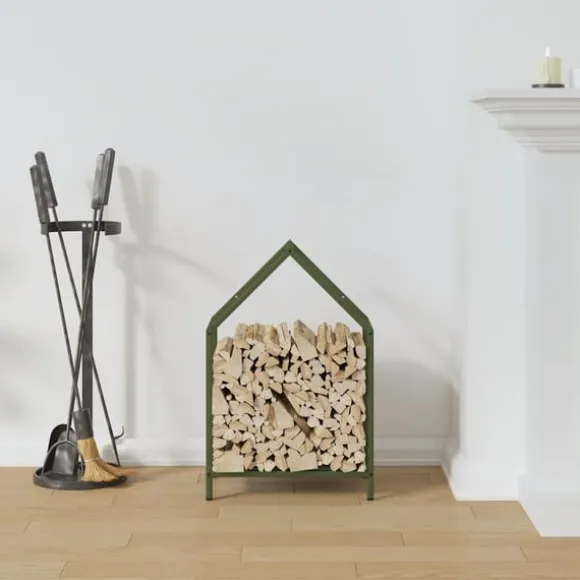 vidaXL brændestativ 40x25x60 cm koldvalset stål olivengrøn