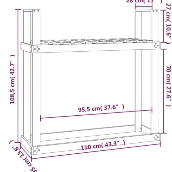 vidaXL brændestativ 1110x35x108,5 cm massivt douglasgran - Brændekurve – tilbehør