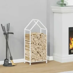 vidaXL brændestativ 40x25x90 cm koldvalset stål hvid