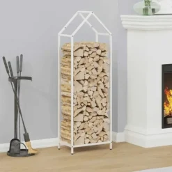 vidaXL brændestativ 40x25x120 cm koldvalset stål hvid