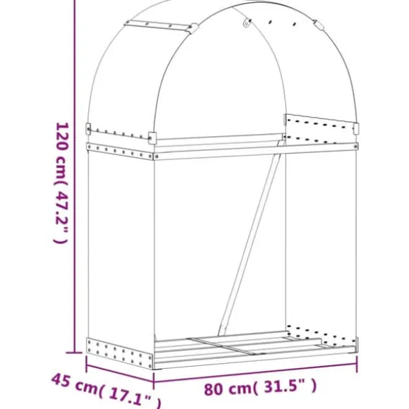 vidaXL brændestativ 80x45x120 cm galvaniseret stål brun - Brændekurve