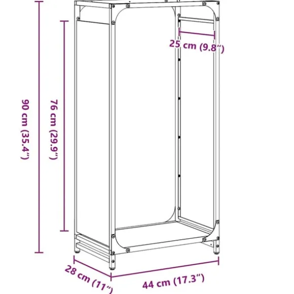 vidaXL brændestativ 44x28x90 cm koldvalset stål sort