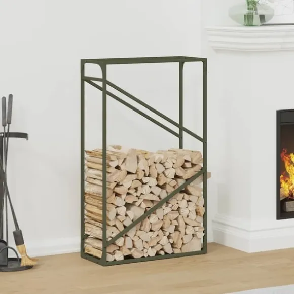 vidaXL brændestativ 60x25x100 cm koldvalset stål olivengrøn