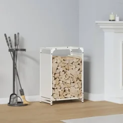 vidaXL brændestativ 44x28x65 cm koldvalset stål hvid