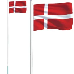 vidaXL Danmark flag og flagstang 6,23 m aluminium