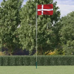 vidaXL Danmark flag og flagstang 6,23 m aluminium