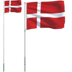 vidaXL Danmark flag og flagstang 5,55 m aluminium