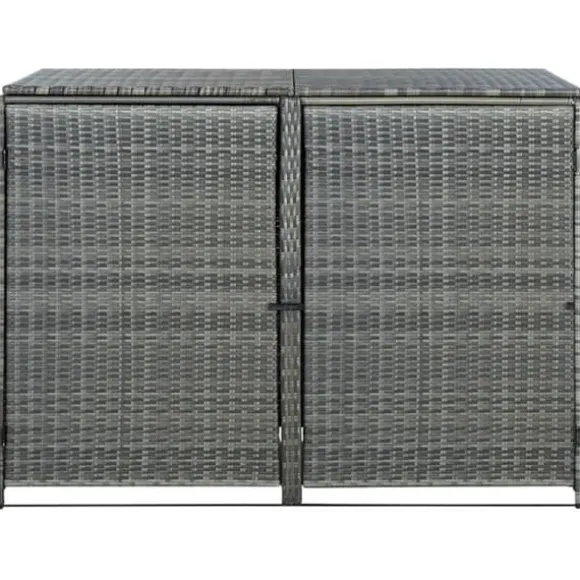 vidaXL dobbelt skraldespandsskjuler 148x77x111 cm polyrattan grå - Skure & Redskabsskure