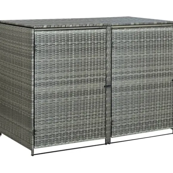vidaXL dobbelt skraldespandsskjuler 148x77x111 cm polyrattan grå - Skure & Redskabsskure