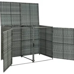 vidaXL dobbelt skraldespandsskjuler 148x77x111 cm polyrattan grå - Skure & Redskabsskure