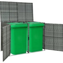 vidaXL dobbelt skraldespandsskjuler 148x77x111 cm polyrattan grå - Skure & Redskabsskure